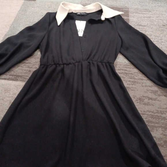 Zara Black A-Line Dress with Bishop Sleeves - Picture 1 of 4